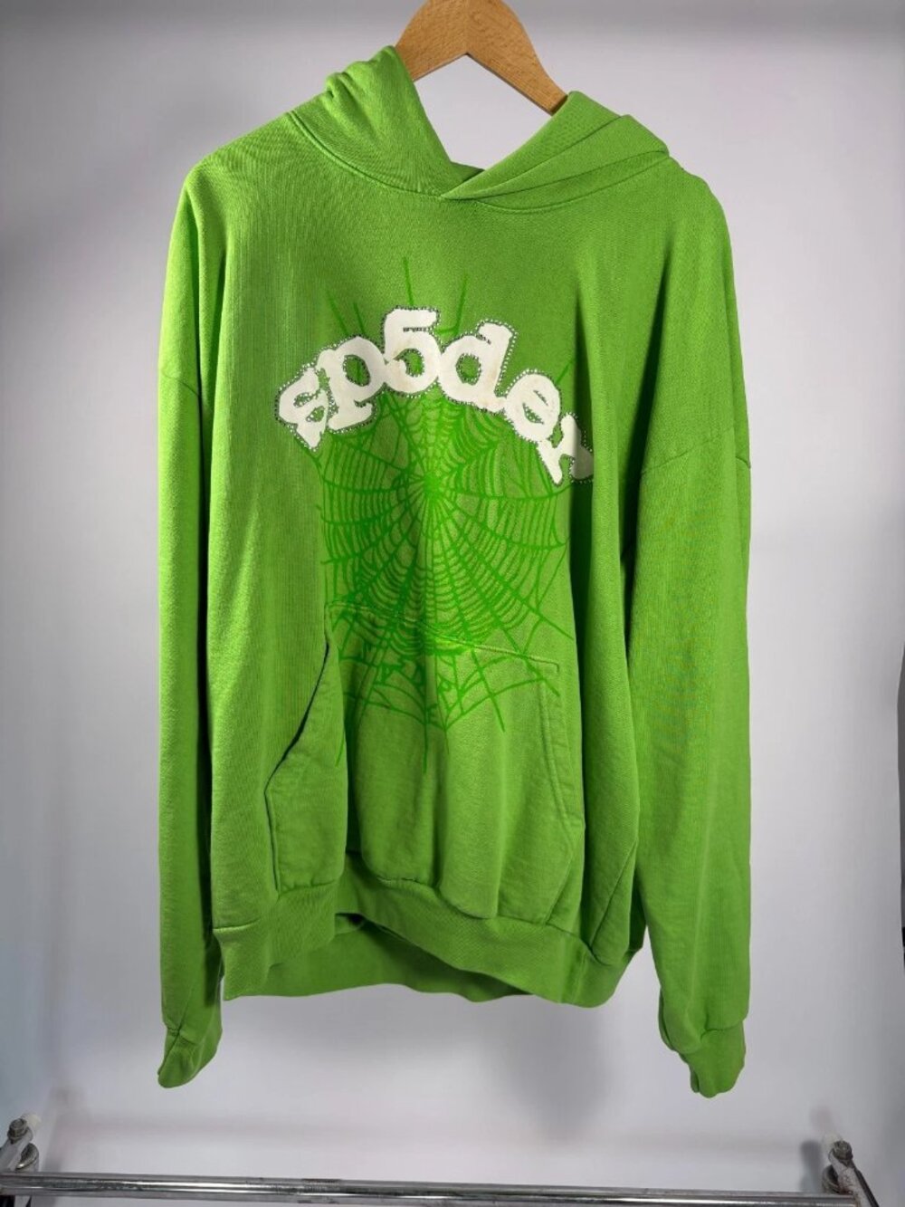 WORN Sp5der Legacy Hoodie Green Spiderweb Graphic Size XXL